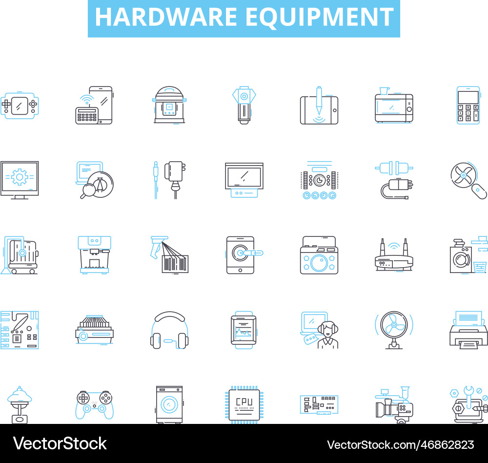 Hardware equipment linear icons set processor Hardware equipment linear icons set processor vector image