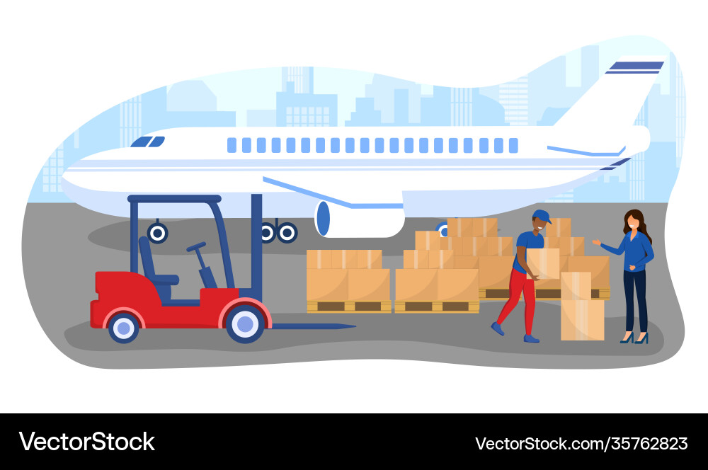 Male worker in uniform is loading boxes from Male worker in uniform is loading boxes from vector image