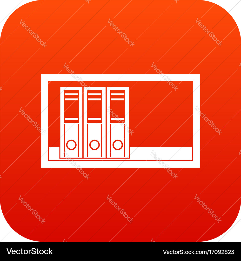 Office folders on the shelf icon digital red Vector Image