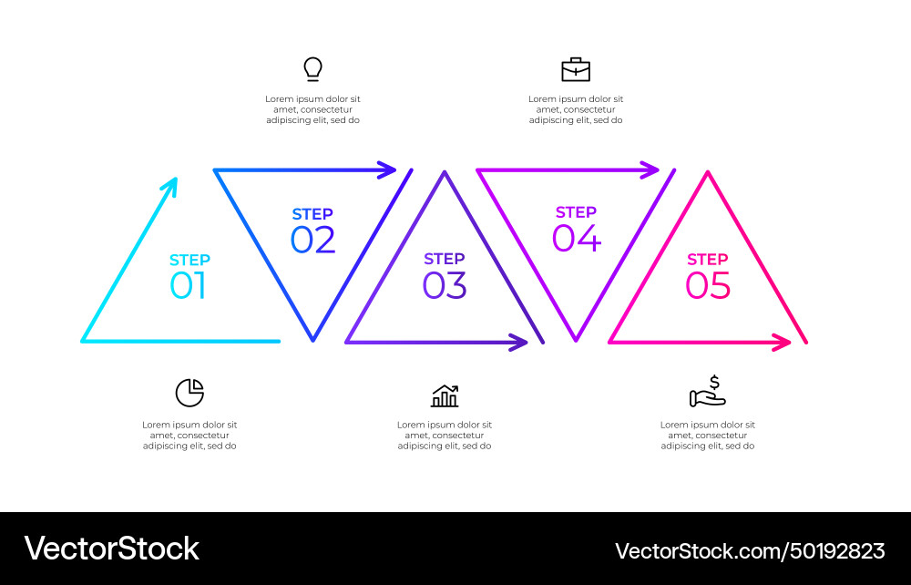 Outline triangles with 5 steps or options Outline triangles with 5 steps or options vector image