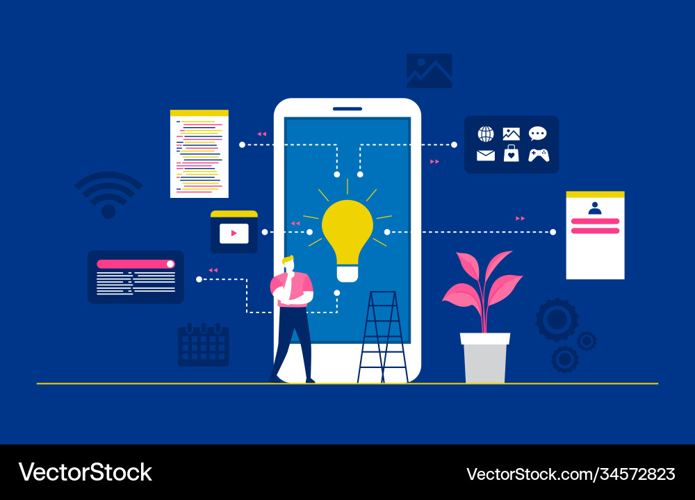 Programmer thinking mobile app development Programmer thinking mobile app development vector image
