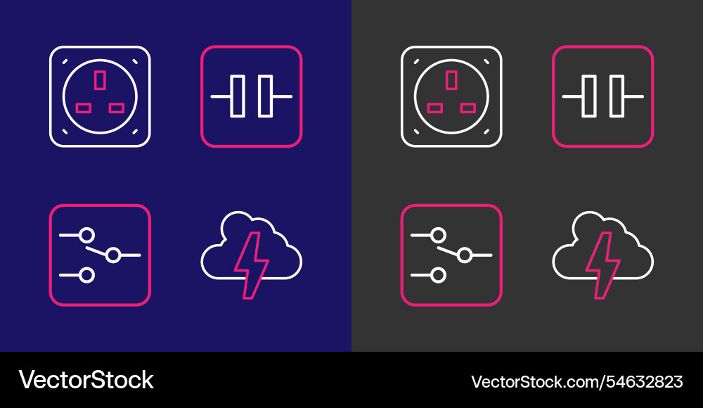 Set line cloud and lightning switch electronic Set line cloud and lightning switch electronic vector image