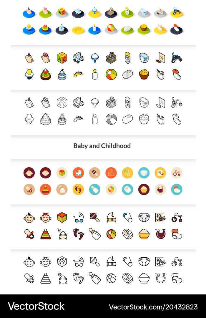 Set of icons in different style - isometric flat Vector Image