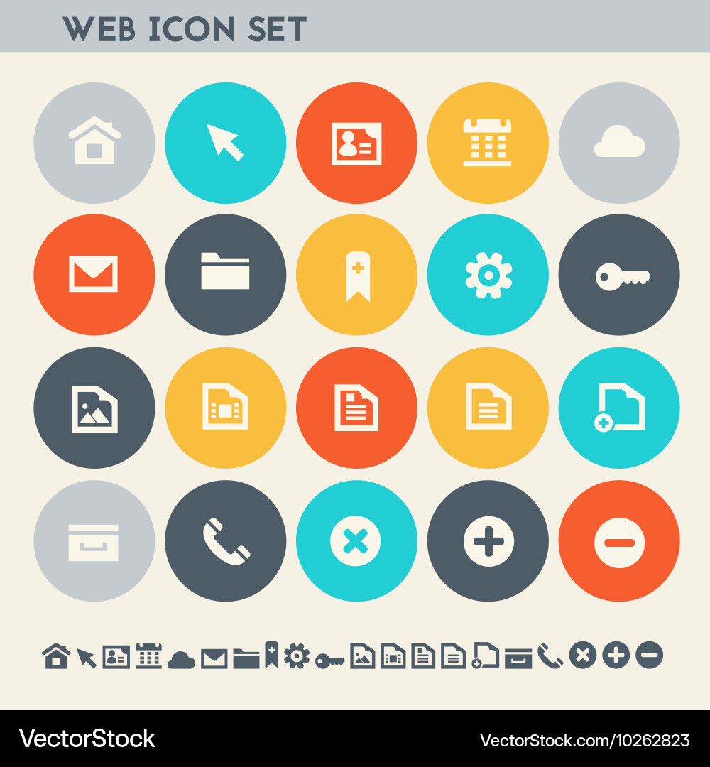 Web icon set multicolored square flat buttons Vector Image