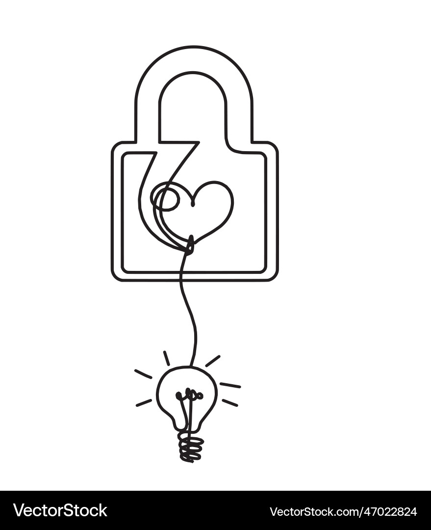 Abstract heart-lock with light bulb as continuous vector image