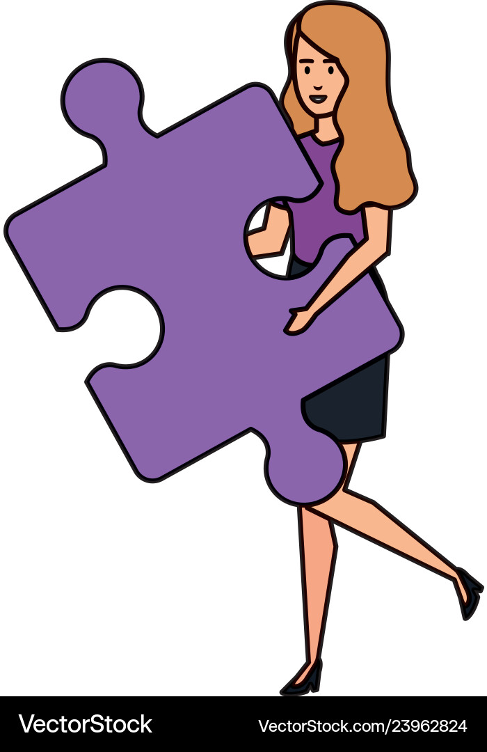 Casual businesswoman heben Puzzleteil Casual businesswoman heben Puzzleteil vektorbild
