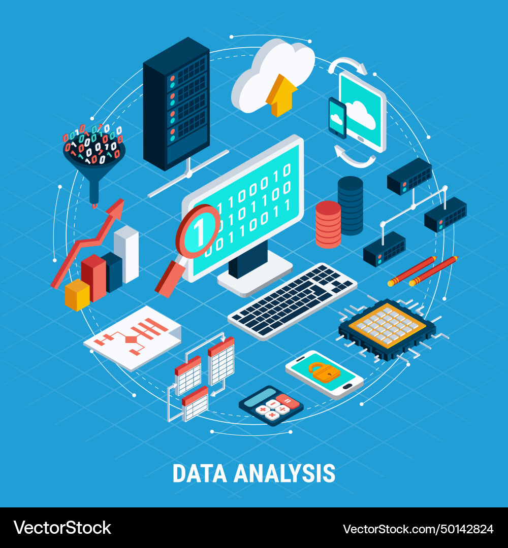 Data analysis isometric set Data analysis isometric set vector image