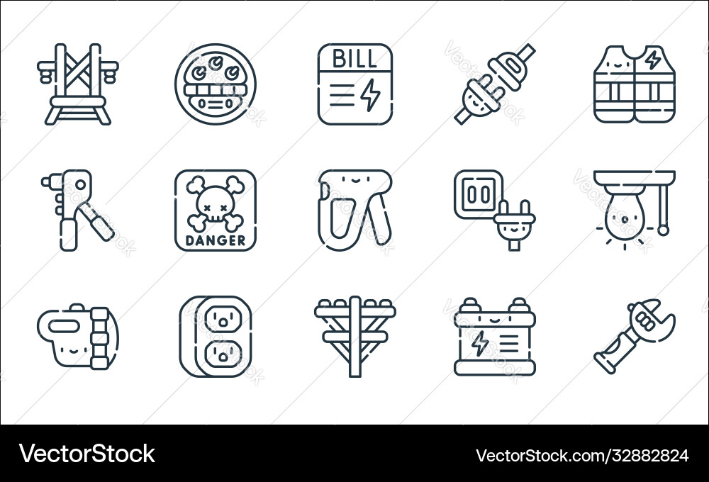 Electrician tools and line icons linear set Electrician tools and line icons linear set vector image