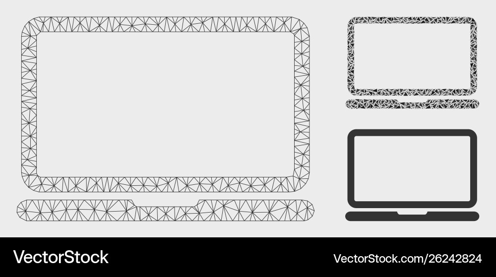 Laptop computer mesh wire frame model vector image
