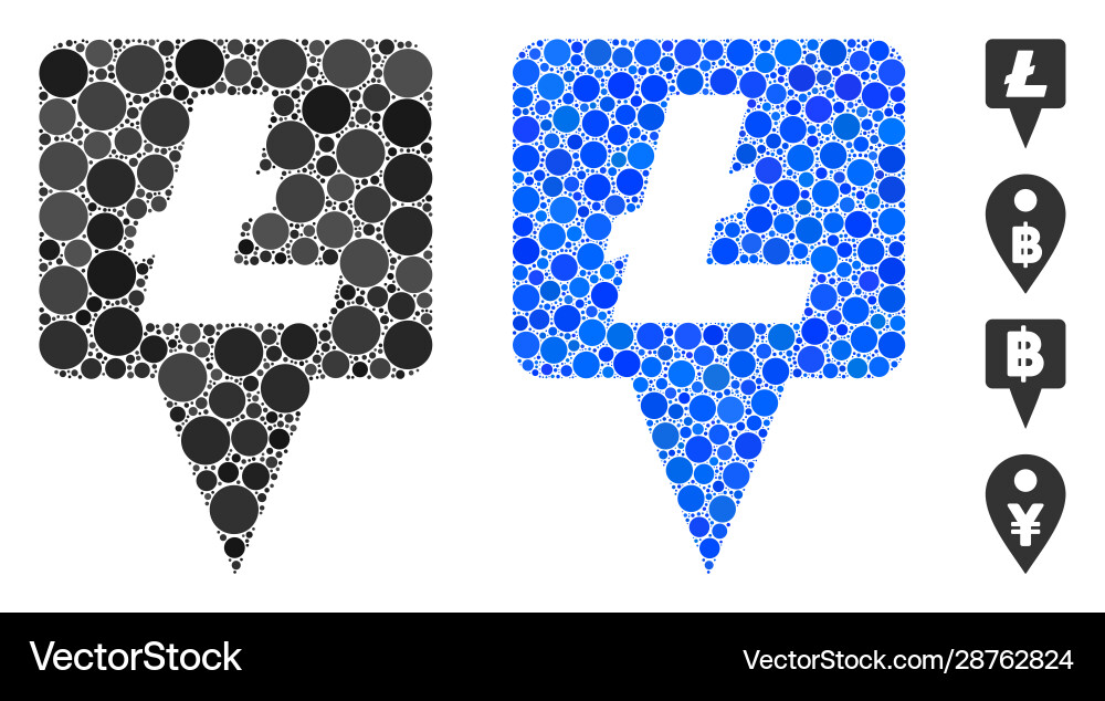 Litecoin Map Pointer Mosaik-Symbol Sphäre Vektorbild
