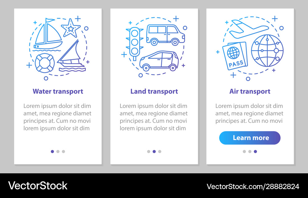 Modes transports onboarding mobile app page Modes transports onboarding mobile app page Vector Image