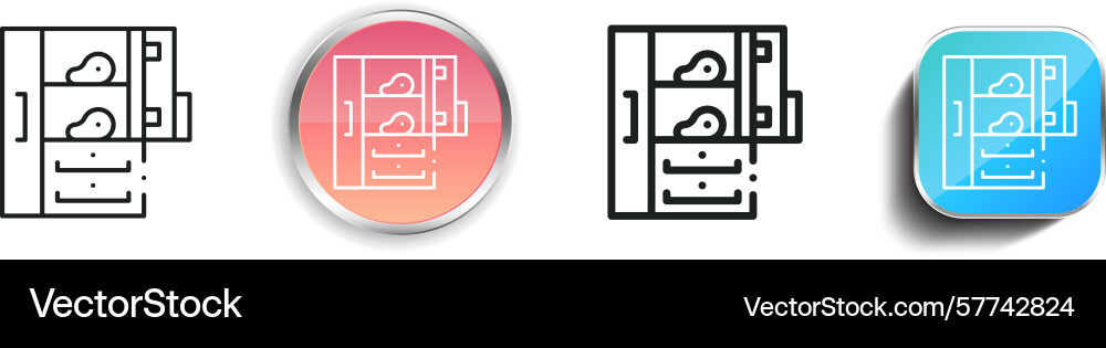 Refrigerator icon thin linear regular and button Refrigerator icon thin linear regular and button vector image