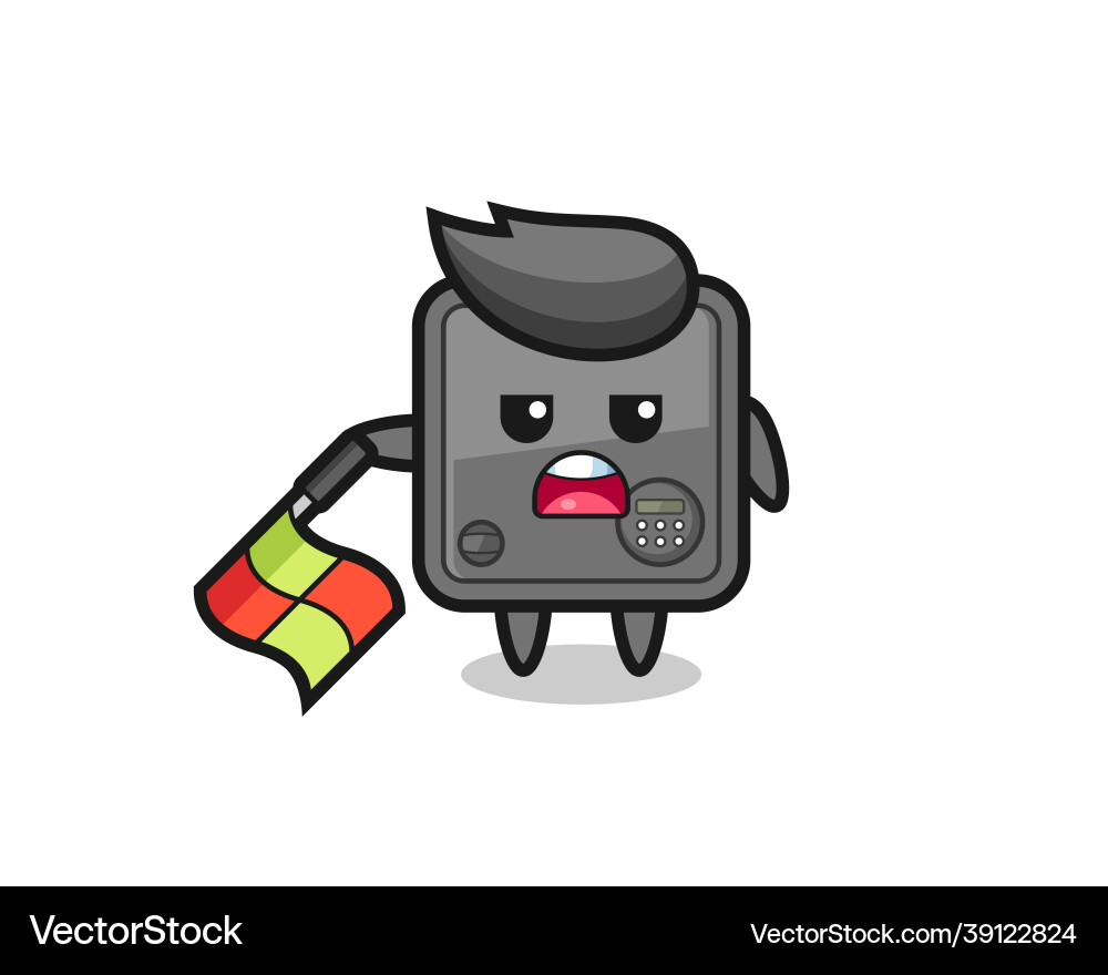 Safe box character as line judge hold the flag Safe box character as line judge hold the flag vector image