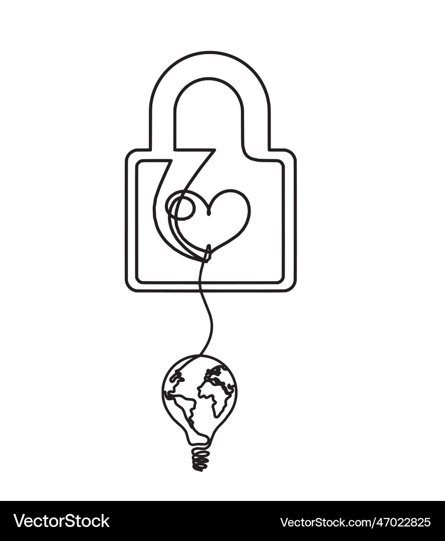 Abstract heart-lock with light bulb as continuous vector image