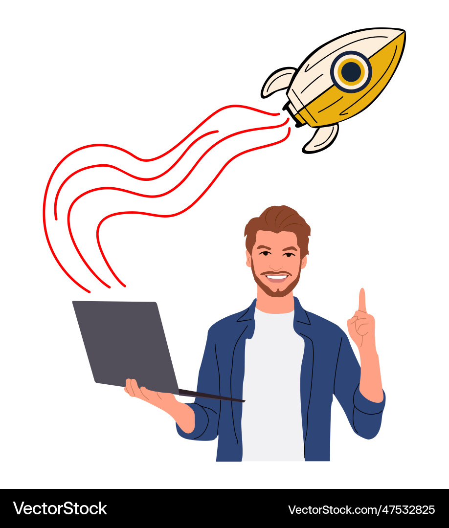 Business man with computer launch startup Vector Image