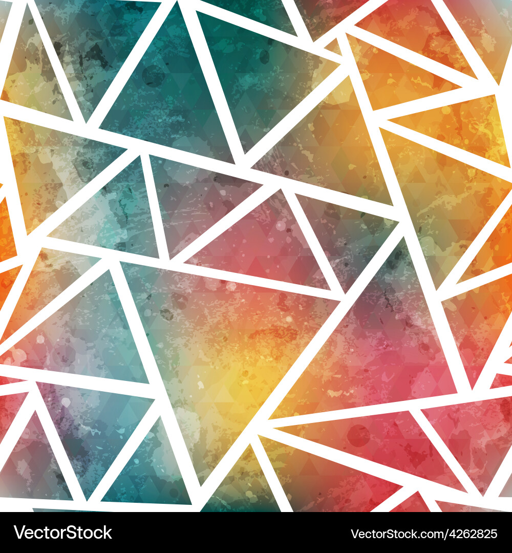 Colored triangle seamless pattern with grunge Vector Image
