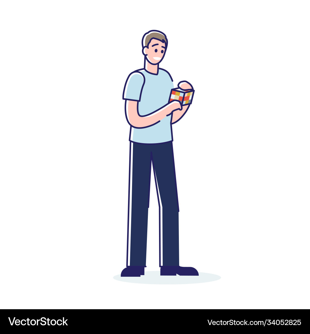 Man solving logical rubik cube puzzle cartoon Man solving logical rubik cube puzzle cartoon Vector Image