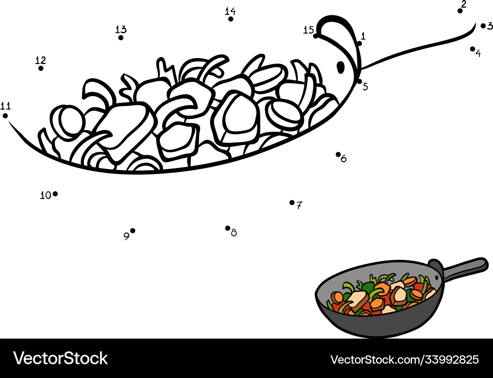 Numbers game vegetables in a frying pan Numbers game vegetables in a frying pan vector image