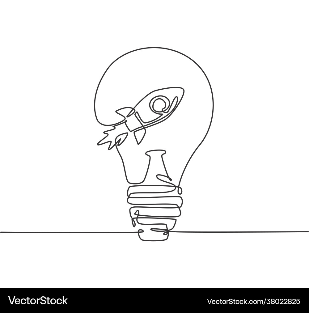 One continuous line drawing rocket launch One continuous line drawing rocket launch vector image