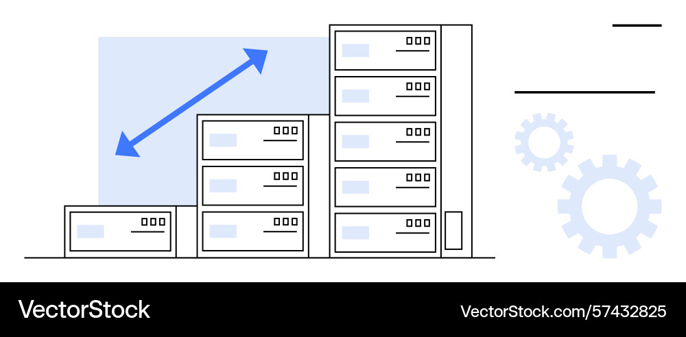 Scalable server infrastructure with growth arrow Scalable server infrastructure with growth arrow Vector Image