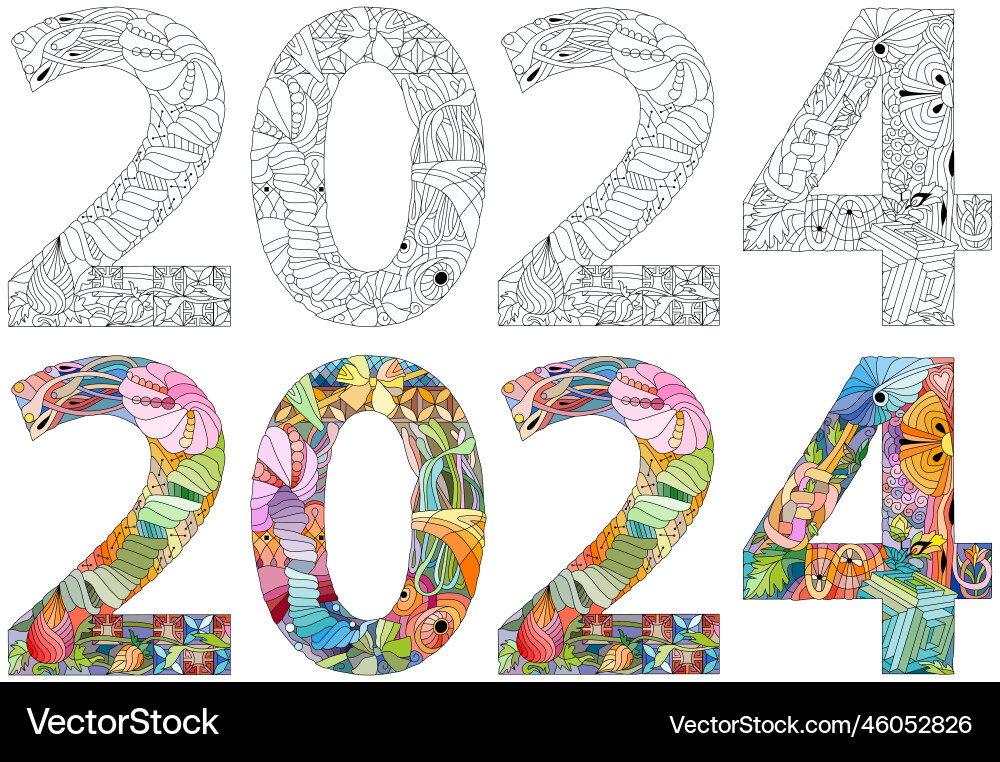 2024 number design cute for coloring color Vector Image