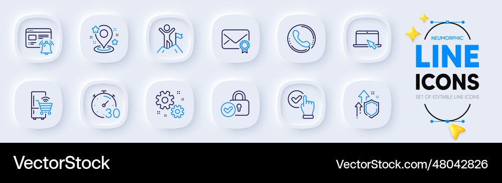 Checkbox internet notification and pin line icons Checkbox internet notification and pin line icons vector image