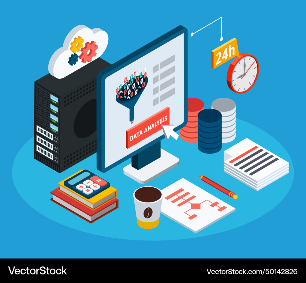 Data analysis isometric background Data analysis isometric background vector image