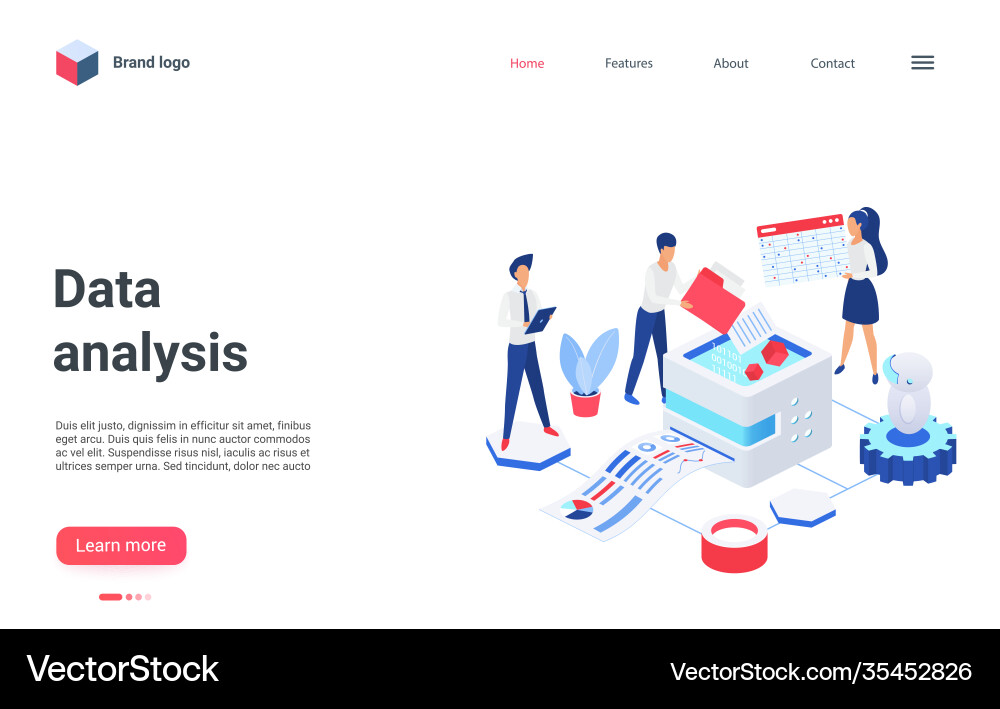 Data analysis landing page database cloud storage vector image