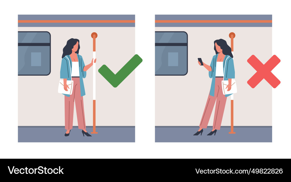 Do not lean on handrail but hold Vector Image