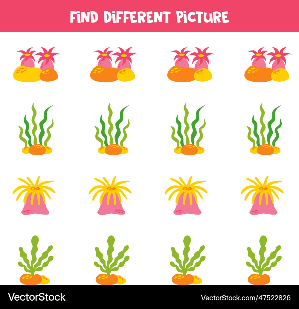 Find different sea weed in each row logical game Find different sea weed in each row logical game Vector Image