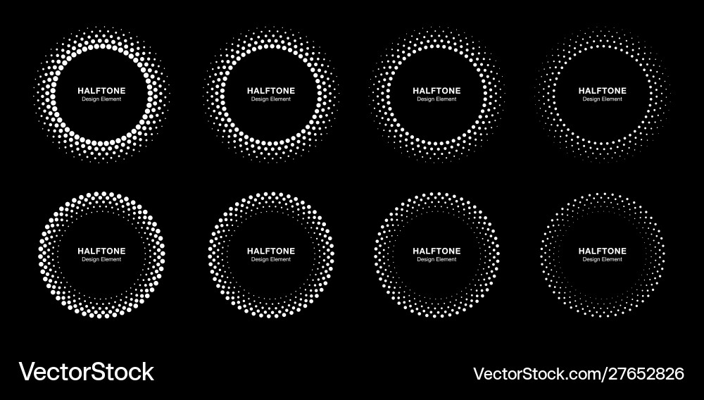 Halftone pattern circle dots frames set vector image