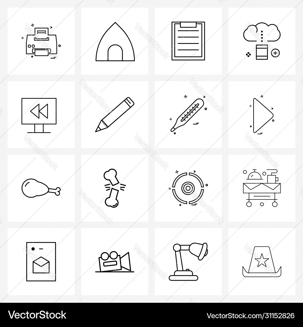 Modern style set 16 line pictograph grid based Vector Image