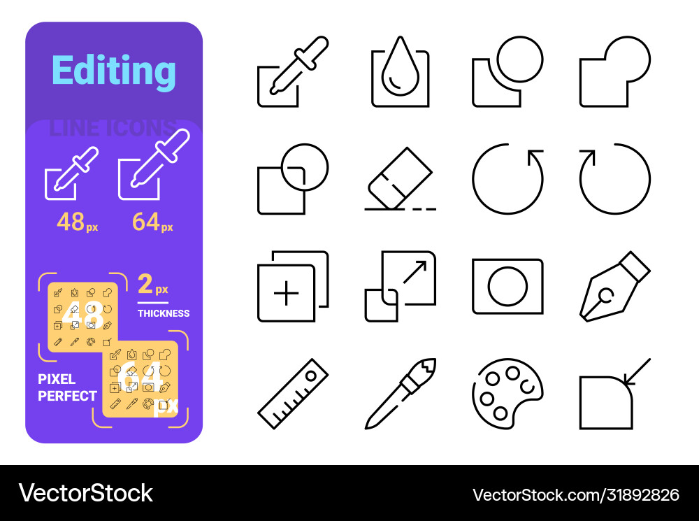 Set editing simple lines icons painting tools Vector Image