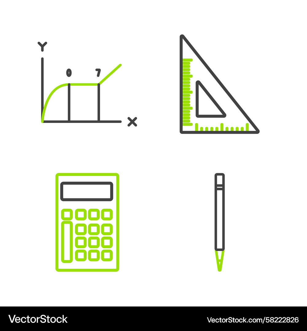 Set line pencil with eraser calculator triangular Vector Image