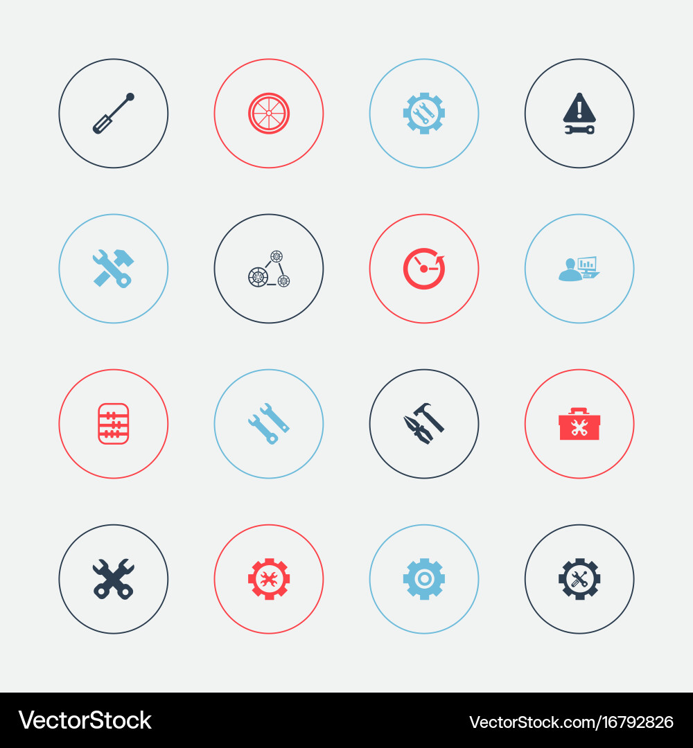 Set of 16 editable tool icons includes symbols vector image