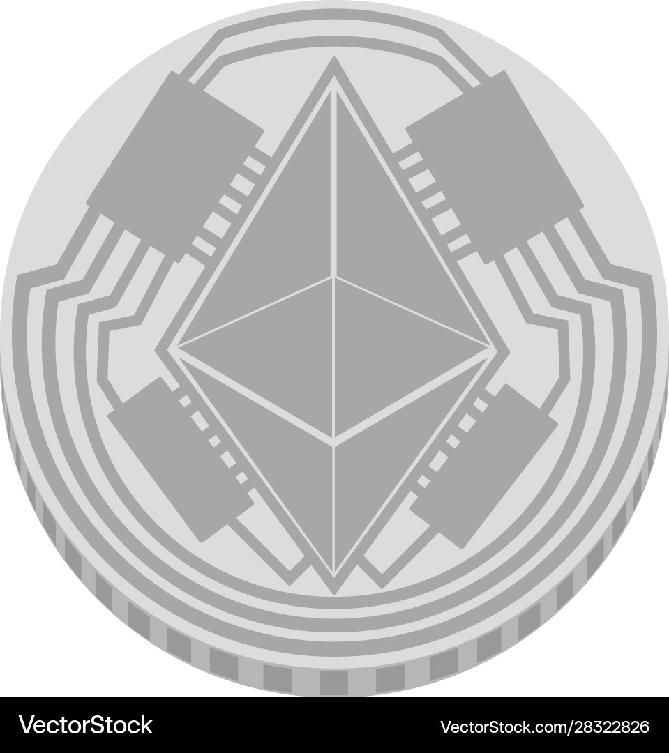 Silver ethereum coin with circuit design vector image