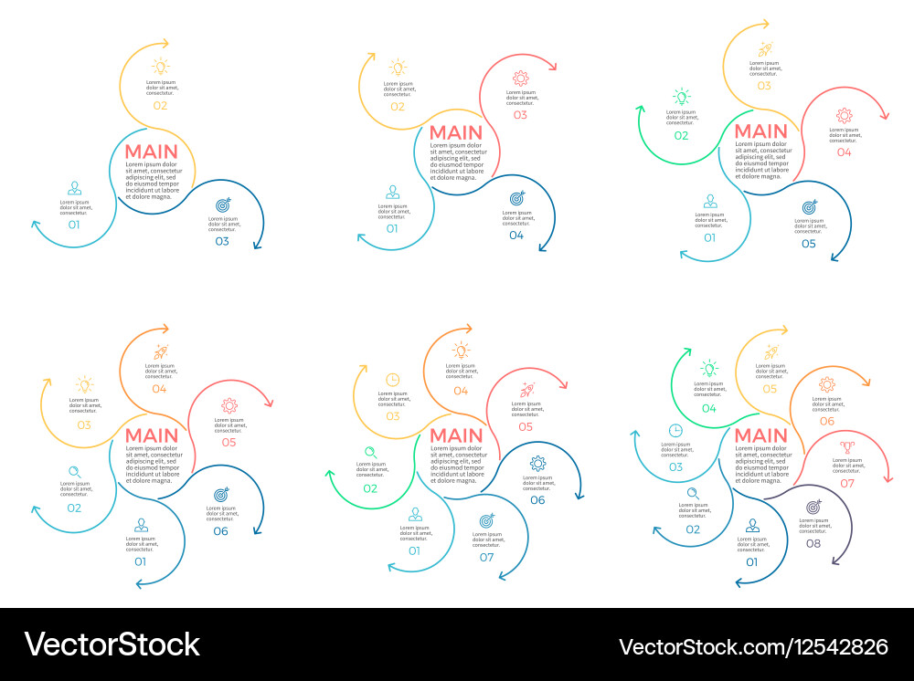 Step Chart Templates - 3 to 8 Steps vector image
