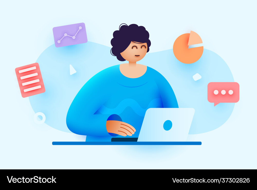 Woman works using a computer remote Woman works using a computer remote Vector Image