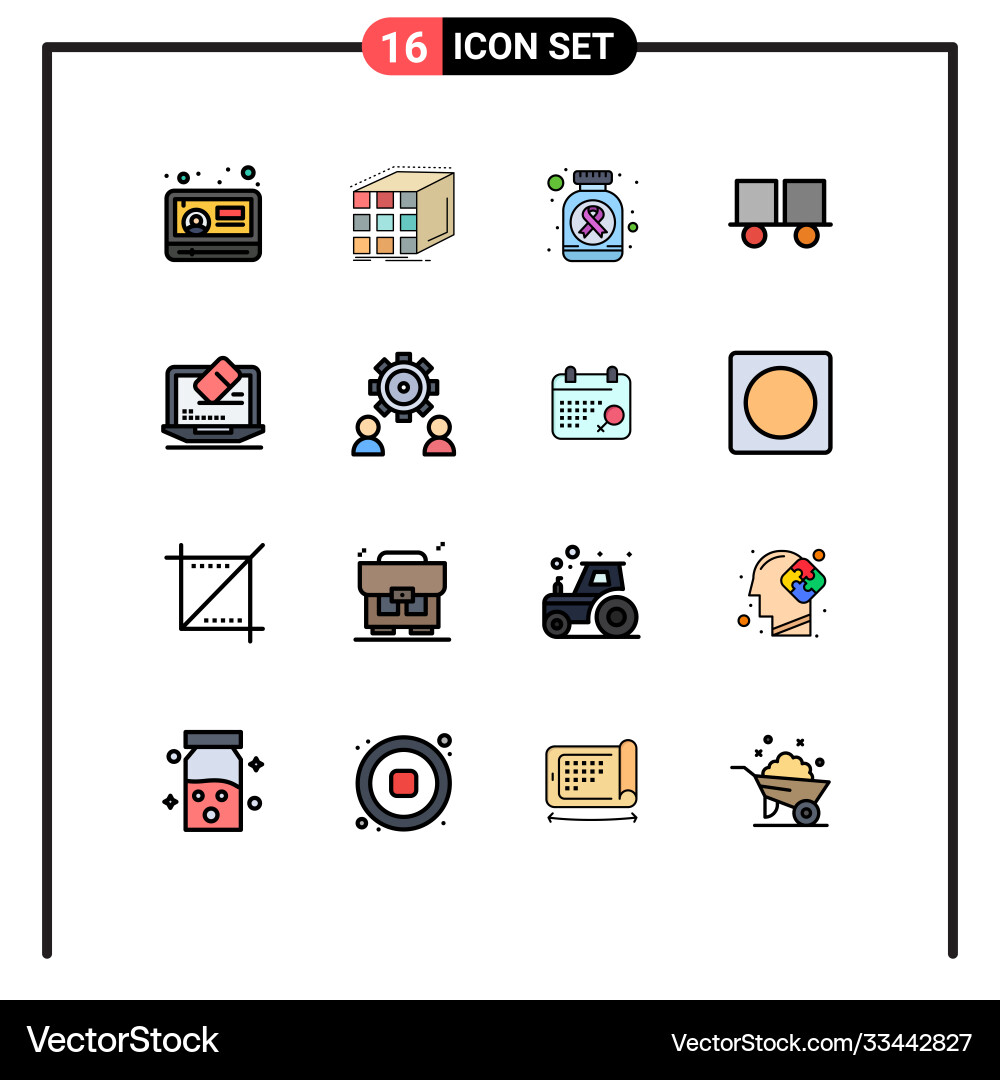 16 universal flat color filled lines set for web vector image
