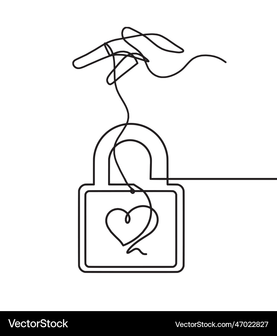 Abstract heart-lock with hand as continuous line Abstract heart-lock with hand as continuous line vector image