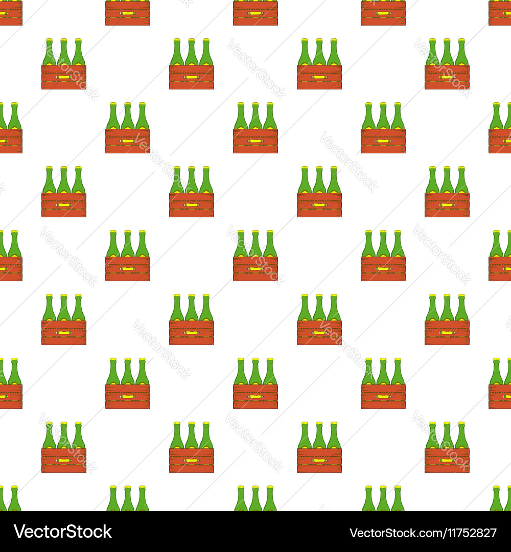 Beer bottles in wooden box pattern cartoon style Vector Image