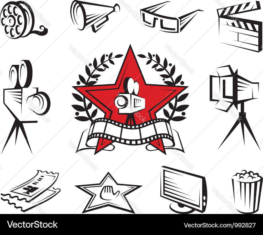 Cinema Icon Set - Film & Movie Elements Vector Image