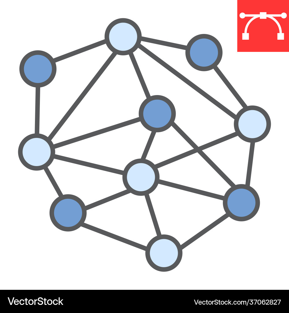 Distributed network color line icon connect vector image