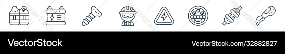 Electrician tools and line icons linear set Electrician tools and line icons linear set vector image