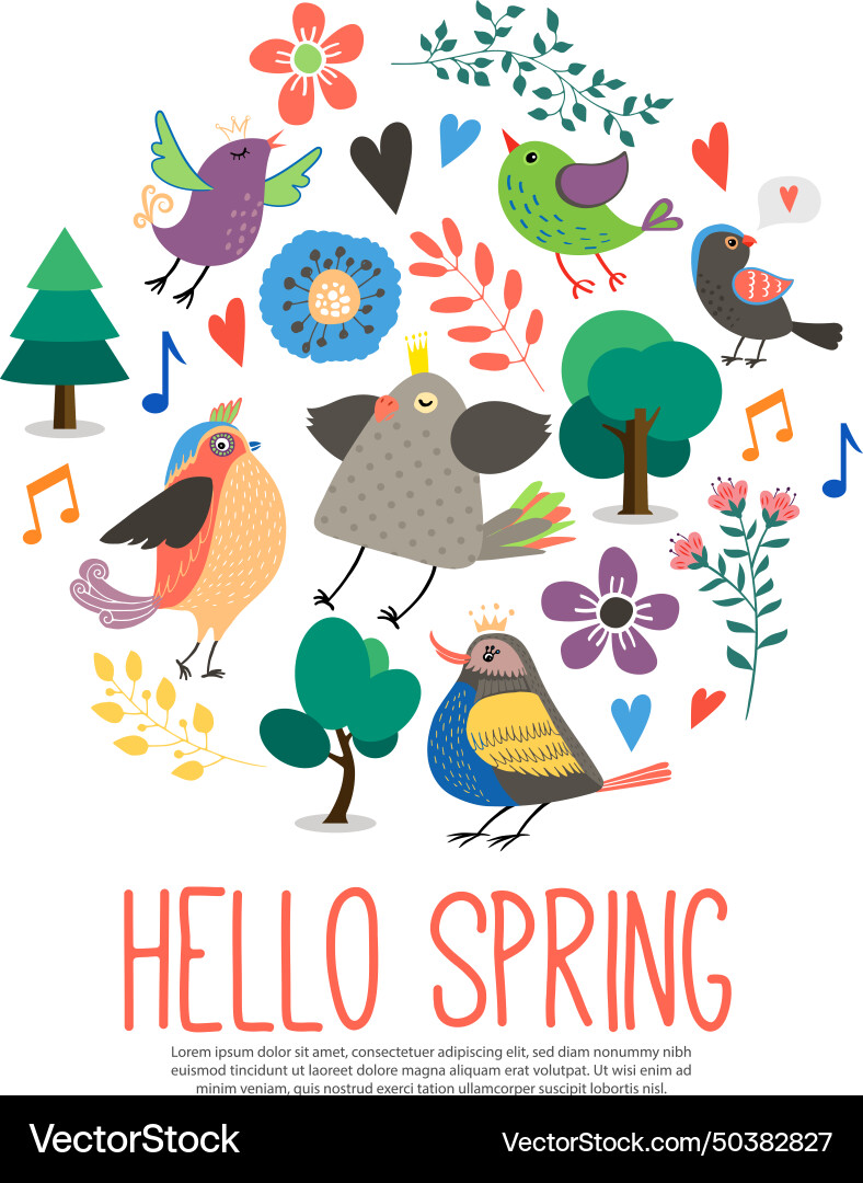 Flat hello spring round concept Vector Image