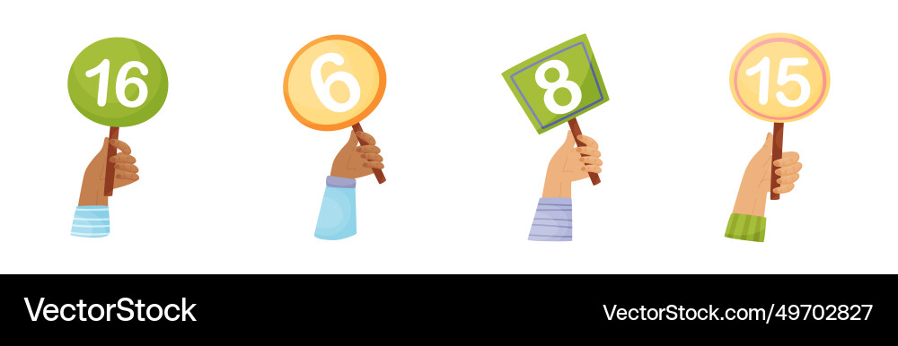Numbers in raised up hands as numeric scorecard Numbers in raised up hands as numeric scorecard vector image
