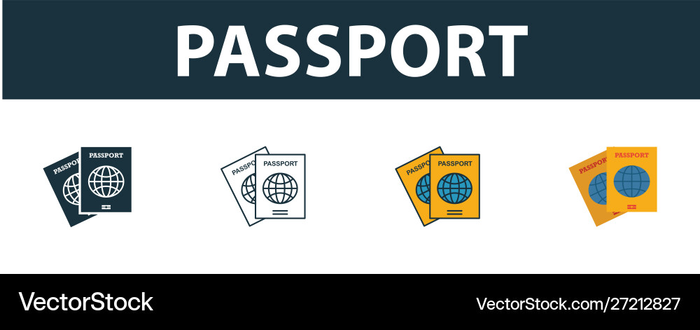 Passport icon set four simple symbols in different Vector Image
