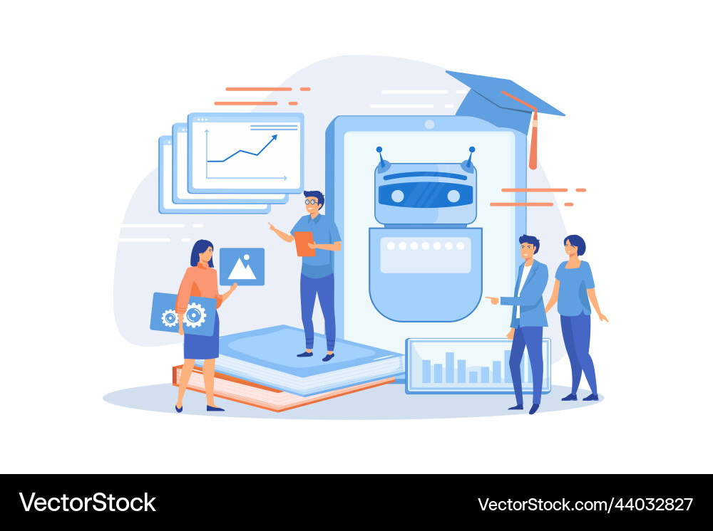 Programmierer mit Diagrammen machen Chatbot Daten lernen Programmierer mit Diagrammen machen Chatbot Daten lernen vektorbild