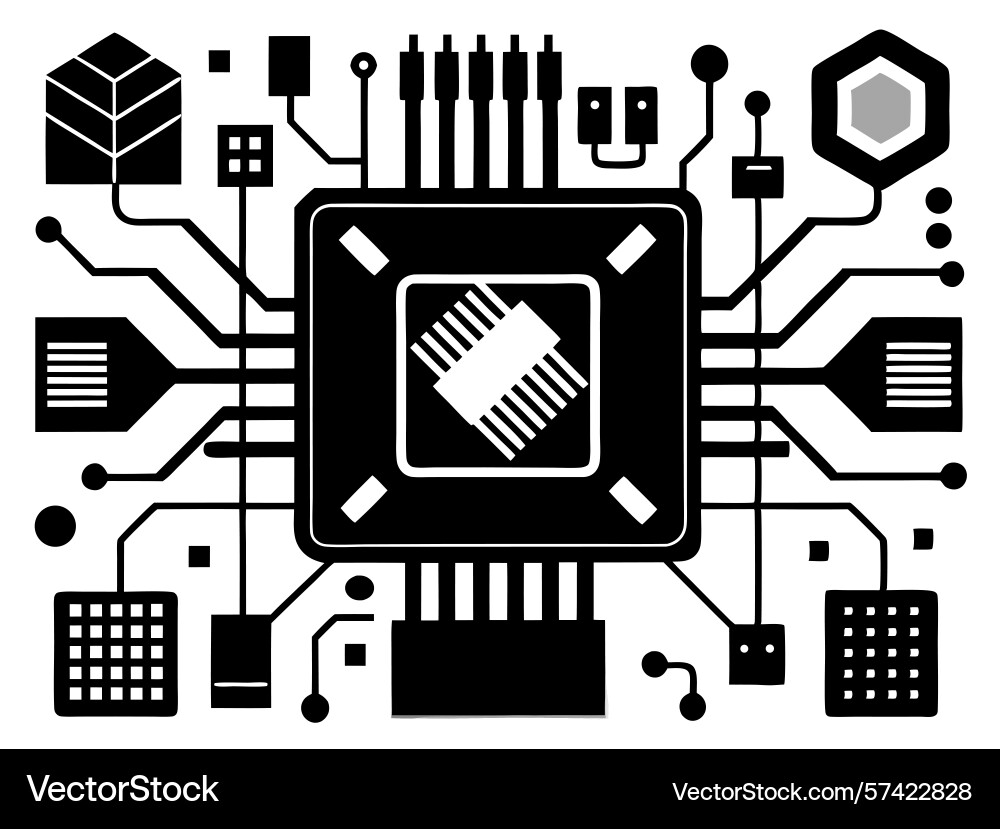 A central processing unit circuit board A central processing unit circuit board vector image