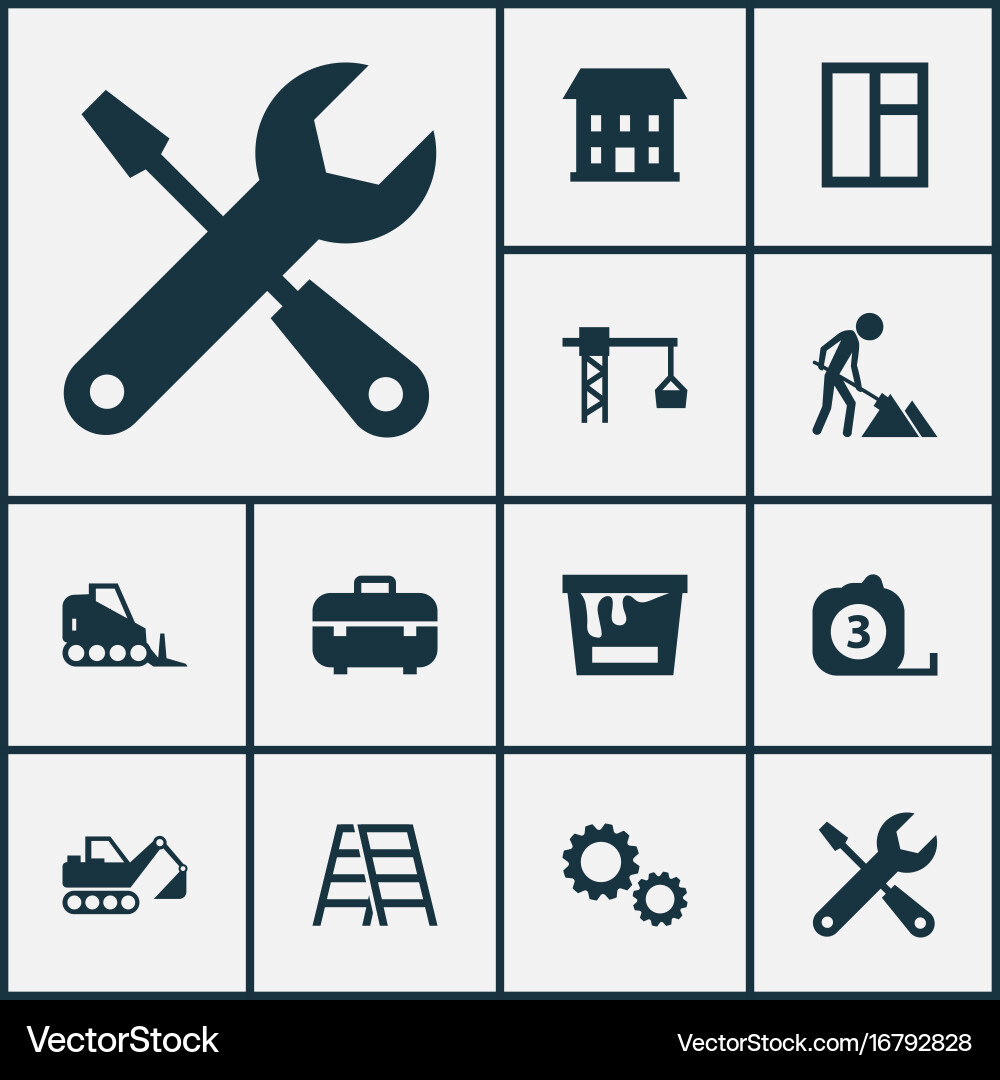 Building icons set collection of builder paint Vector Image